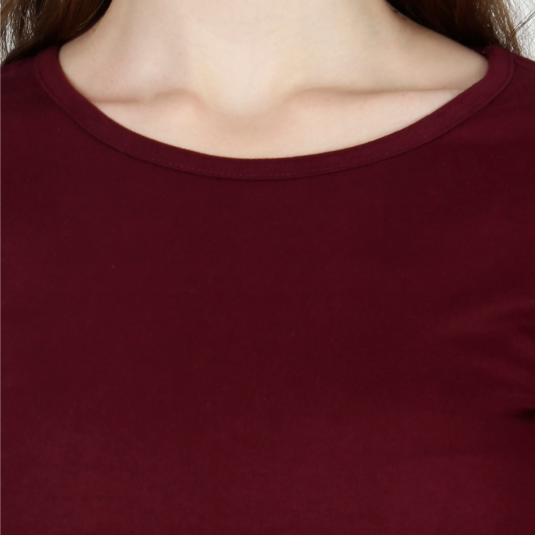 Women Round Neck Half Sleeve Classic Maroon